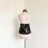 Top Qipao Brocado Estilo Chino Retro con Cuello Halter, Estampado de Dragón, Diseño Satinado Hueco, Top sin Mangas Sexy en Negro para Mujer