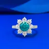 Nuevo Anillo Redondo de Plata 925 de 6.5mm Paraiba Girasol de Cultivo Mu Jing, Lujo Ligero, Transmisión en Vivo, Suministro Transfronterizo