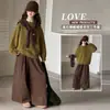Conjunto de suéter xale redondo retrô para meninas, novo outono 2026 estilo coreano calça xadrez solta para crianças mais velhas