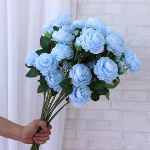 仿真花洋牡丹 3头洋牡丹仿真花 欧式包芯西洋玫瑰 婚庆装饰花材