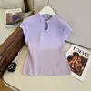 40-100 kg Nuevo Top de Punto de Seda Helada Estilo Chino para Mujer, Manga Corta, Cuello Alto, Abotonado, con Mangas Volantes y Diseño Elegante