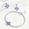 Colar de Trevo de Quatro Folhas da Sorte em Aço Titânio Inlaid com Zircônia Exquisite Pulseira Anel de Trevo de Quatro Folhas Conjunto de Joias Decoração Atacado