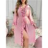 Produtos Transfronteiriços Novo Estilo Europeu e Americano Pijama Longo de Cetim para Mulheres Pijama Fresco de Manga Longa Roupões Roupas de Casa para Mulheres