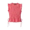 Comercio exterior transfronterizo ropa de mujer verano nuevo producto: conjunto de top sin mangas de cuello redondo con volantes de cuadros pequeños y pantalones de pierna ancha