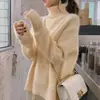 Suéter Novo de Gola Alta Outono/Inverno 2026 para Mulheres, Estilo Doce e Casual, Tricô Pulôver Liso, Quente e Adequado para Usar ao Ar Livre