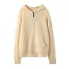 Jaqueta com capuz de malha feminina estilo coreano 2026 nova outono e inverno com bolso com zíper casual solta de manga longa