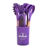 Juego de 12 Utensilios de Cocina de Silicona con Mango de Madera Set de Utensilios Antiadherentes Cubo de Almacenamiento Juego Diario de Cocina en Stock