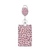 Nuevo Portapase de Insignia Retráctil Estilo Comercio Exterior, Clip para Insignia con Forma de Huevo, Portatarjeta de Identificación de Trabajo Impreso con UV Estampado de Leopardo Rosa Médico, Clip de Identificación para Enfermera