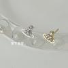Mini pendientes Saturno compactos con incrustaciones de diamantes, exquisitos pendientes de personalidad con diseño de nicho, pendientes japoneses y coreanos de temperamento de alta gama