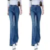Jeans de microflare azul claro sob medida para afinar o corpo feminino, novidade da primavera e outono de 2026, estilo casual popular de cintura alta e corte slim