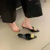 Mules de cuero suave con tacón de metal estilo francés, de tacón abierto para mujer, sandalias de verano para exteriores, mules de punta abierta sin talón