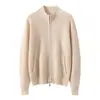 Suéter Cárdigan de Punto Gofrado de Color Sólido con Cremallera de Cachemira Otoño/Invierno Bestseller Chaqueta de Punto Cuello Alto Manga Larga