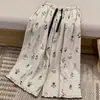 Calça Casual Reta com Estampa de Tinta Retrô para Mulheres, Verão Relaxada Cintura Elástica Algodão Linho Perna Larga Cropped