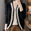 Cardigan de Lã com Design Pesado de Pedraria Feito à Mão Novo Estilo Pequeno Estilo Fragrante Solto Jaqueta Suéter de Alta Qualidade Fina
