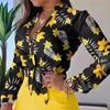 Conjunto de Roupas Femininas para Comércio Exterior Europeu e Americano 2026 Novo Produto Transfronteiriço, Estilo Maduro Estampa Digital Gola Alta Camisa de Manga Longa Top Feminino