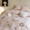 Conjunto de Cama de Veludo Leite Totalmente Fosco Outono e Inverno 230g Conjunto de Quatro Peças Aconchegante e Quente de Veludo Coral Lençóis de Cama Capa de Edredom Forrado com Lã em Ambos os Lados
