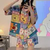 Estilo Coreano Nuevos Pijamas de Dibujos Animados para Mujer Winnie the Pooh Lindo Ropa de Casa para Niña Manga Corta Shorts Conjunto ins Suelto de Dos Piezas