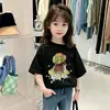 Nova Camiseta de Verão 2026 com Manga Curta para Meninas, Estilo Casual Infantil, Algodão Puro, Estampa de Desenho Animado, Camisa Respirável para Meninas de Tamanho Pequeno e Médio