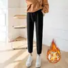 Nuevos pantalones deportivos forrados de forro polar para mujer de otoño e invierno, ajuste holgado versátil, tobillo cónico, estilo harén, pantalones de chándal casuales engrosados, estilo moderno coreano
