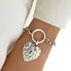 Pulseira Cadeado Pingente Coração Martelado Estilo Ins Hip-Hop Transfronteiriço Europeu e Americano, Corrente Geométrica Simples e Versátil Joia para Casal