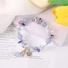 Moda Coreana Pulseira de Cristal Pedra Azul Pingente Amor Micro Zircônia Cobre Banhado a Ouro Real 14K Joias de Pulseira para Mulheres