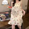 Nueva Camisola de Pijama con Almohadillas para el Pecho Estilo Ins Verano Delgada Sin Mangas Celebridad de Internet Dulce Bata de Noche de Longitud Media Ropa para el Hogar Mujer
