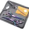 Set de Tijeras de Peluquería Coloridas de 6.0 pulgadas (Tijeras Rectas + Tijeras Entresacadoras + Bolsa + Aceite de Mantenimiento + Peine de Ajuste) Sxlc