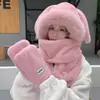 Sombrero para Mujer 2026 Invierno Nuevo Estilo Orejas de Conejo Lindas Bufanda y Guantes de Felpa Todo en Uno Caliente Protección para Orejas Calentador de Cuello