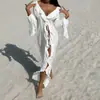 Comercio Exterior Europeo y Americano Más Vendido Cardigan Largo de Encaje para Mujer con Correas de Amarre, Vestido Sexy Estilo Chica Caliente para Vacaciones en la Playa Venta al por Mayor