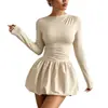 Nuevo Vestido de Otoño 2026 Transfronterizo Amazon Moda Ajustado de Manga Larga con Falda Elástica Abullonada para Mujer