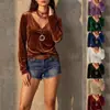 Europa Transfronteriza 2026 Otoño/Invierno Nueva Ropa de Mujer Casual Retro Cuello en V Terciopelo Manga Larga Color Sólido Commute Capa Base Superior