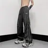 Calça Tática Funcional Americana Calça Impermeável para Exterior Estilo High Street Americana Calça de Perna Larga de Seda de Gelo Calça Casual Listrada