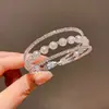 Pulsera Abierta de Perlas Incrustadas con Diamantes Estilo Francés Multicapa para Mujer, Pulsera de Diseño de Moda, Lujo Ligero, Joyería de Alto Temperamento al por Mayor