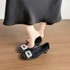 Sapatos de Salto Baixo com Fivela Quadrada de Strass em Veludo Francês Feminino Salto Bloco Novo Outono 2026 Confortáveis para o Trabalho Bico Quadrado Salto Alto