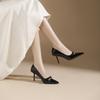 878-5 Zapatos de Tacón Alto Sexy con Lazo de Una Línea para Mujer Otoño 2025 Nuevos Elegantes Tacones de Aguja de Punta Fina