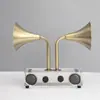 Fonógrafo Retro Minimalista Moderno de Ceniza y Cristal Modelo Decorativo de Disco de Vinilo para Escritorio Adorno de Interior de Habitación