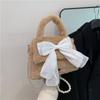 Bolso bandolera de hombro para niña, bonito bolso de peluche con lazo, bolso de mano de peluche para ir al trabajo, novedad de 2023