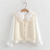 8638-59 Chaleco de Punto Japonés Color Fresco Pequeño Botón Cuello de Muñeca Traje de Dos Piezas para Mujer