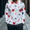 Camiseta masculina de manga comprida estampada, top casual de gola redonda, estilo europeu e americano, adequada para vendas transfronteiriças, base para impressão digital