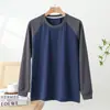 Camiseta de manga larga con forro de forro polar para hombre, Otoño e Invierno, Mangas raglán, Holgada, Cálida, Camiseta base, Casual, Talla grande, Top para casa