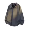 Moletom Jacquard Estilo Americano para Homens, Casual Soltinho para Outono e Inverno, Tamanho Grande, Camisa Polo com Gola Reversível, Blusa de Manga Longa Falsa de Duas Peças 2025