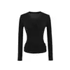 Shengdu26 Primavera/Verão Novo Estilo Coreano Puro Desejo Tencel Gola V Slim Fit Versátil Camada Base Manga Longa Camiseta Top