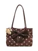 Nueva colección otoño e invierno 2026: bolsa de mano de cuero y terciopelo, bolso de hombro, con detalle de lazo, bolso versátil, diseño de lunares, estilo casual