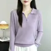 Suéter de punto retro estilo coreano old money con cuello polo para mujer, jersey holgado de manga larga para primavera y otoño
