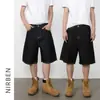 Shorts de Mezclilla Nirben Estilo Retro Americano Mezclilla Cruda para Hombre, Verano Holgados Casuales, Modernos.