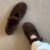 Versão em pele de ovelha~Novo Outono/Inverno 2025 Sapatos Mary Jane Vintage de Couro Genuíno para Mulheres, Sola Lisa Peluda com Velcro, Sola Macia e Forro de Lã