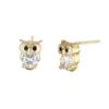 Pendientes de búho chapados en oro de plata de ley 925 con forma de animalito y diamantes, joyería para mujer.