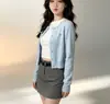 Cárdigan Gris para Mujer Delgado Nuevo Estilo Chaqueta de Punto Corta Capa Exterior Top Principios de Otoño Estilo Coreano Versátil
