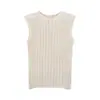 Suave Top de Punto sin Mangas con Rayas Verticales, Cuello Redondo de Canalé, Adelgazante, Versátil, Cómodo, Camiseta Interior Base para Superponer para Mujer