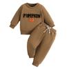 Roupa infantil de Halloween 2025 outono novo bebê menino manga longa abóbora bordada letras suéter calças conjunto de duas peças